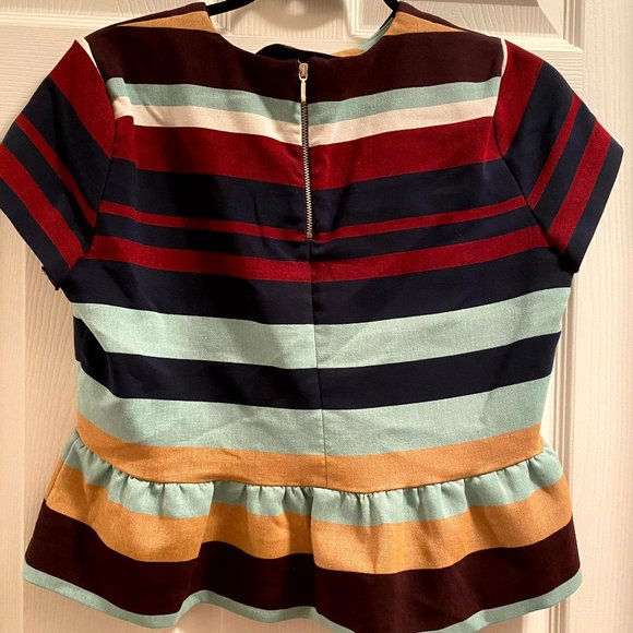 Zara Striped Top with Peplum and Cap Sleeve - Picture 2 of 3